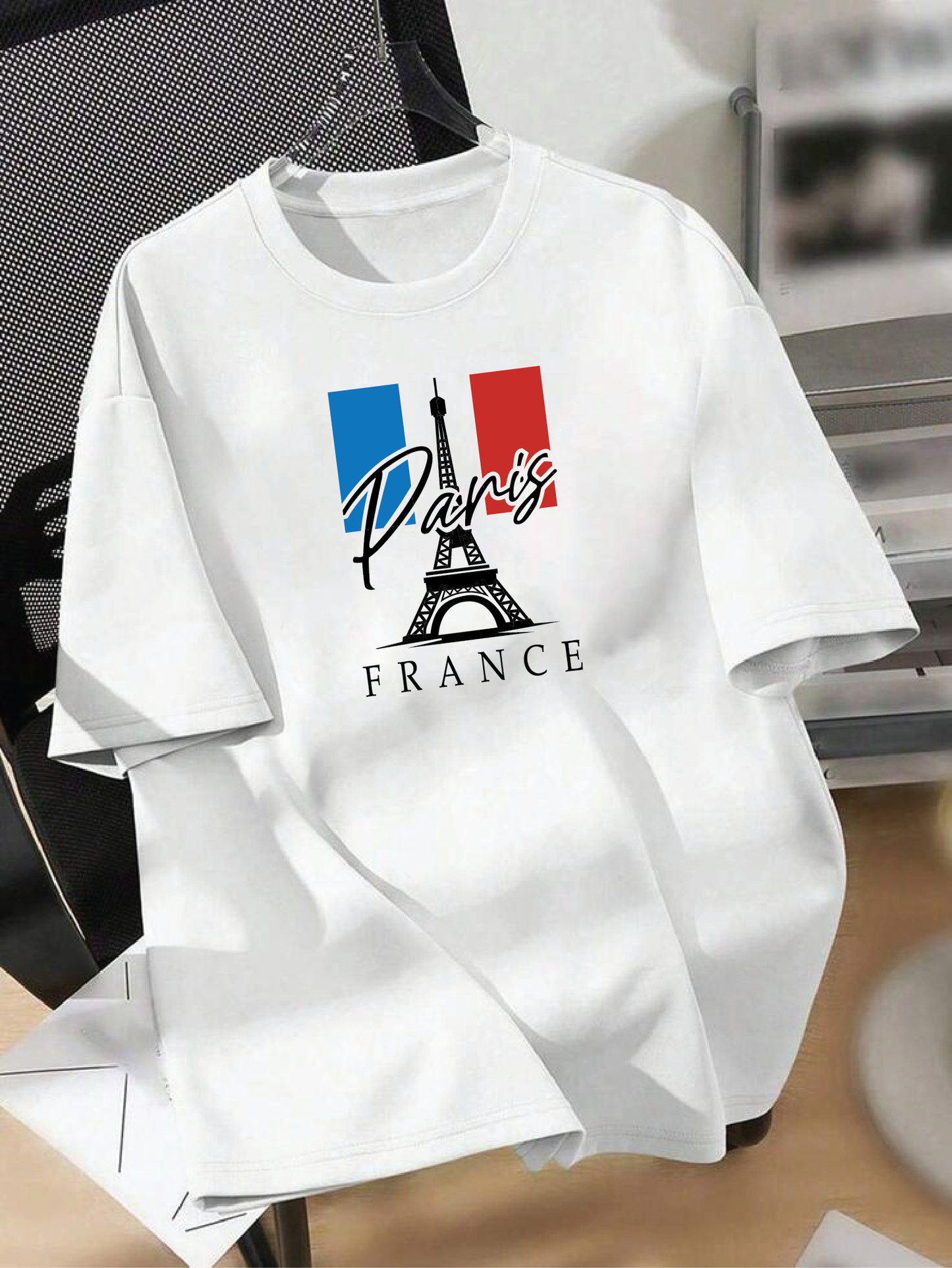 Drop Shoulder T-shirt Print Paris FRANCE