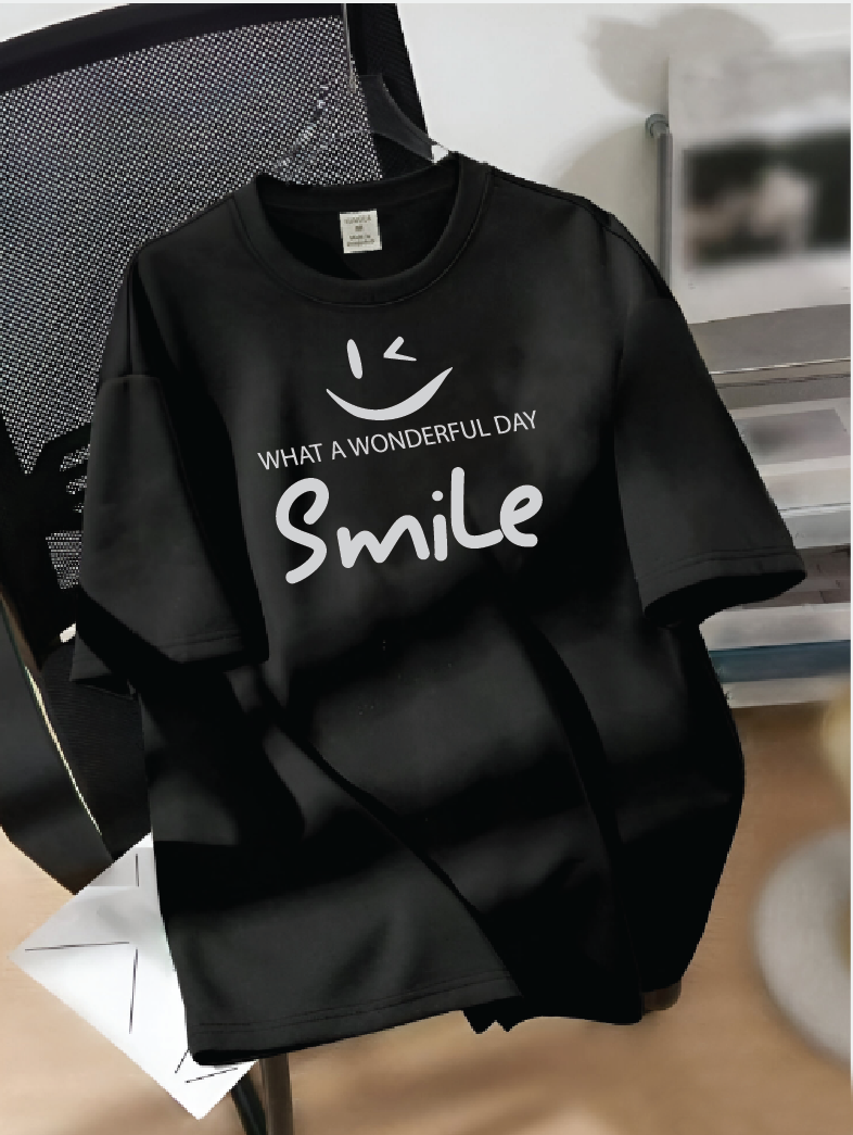 Drop Shoulder T-shirt Print Smile