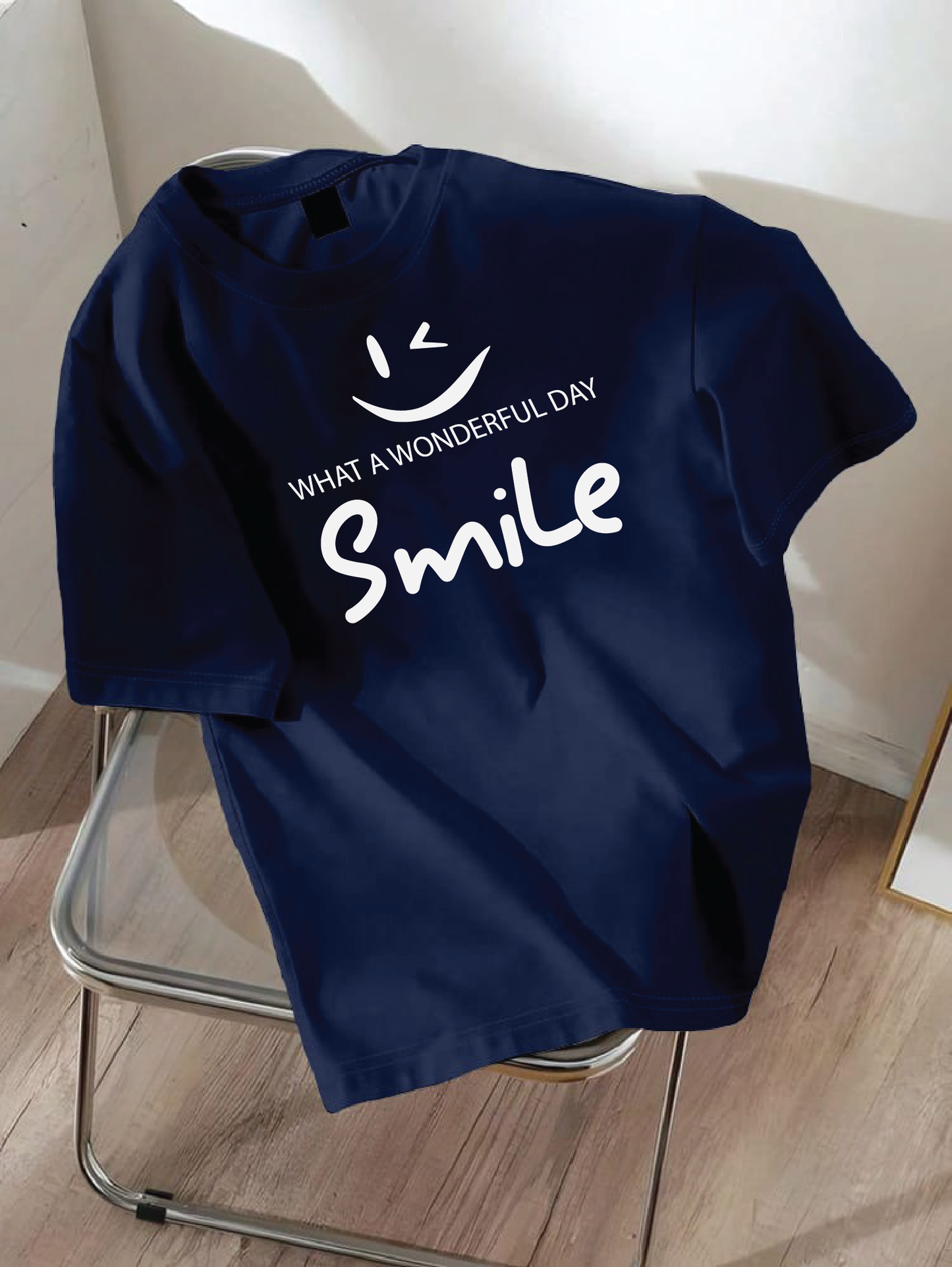 Drop Shoulder T-shirt Print Smile