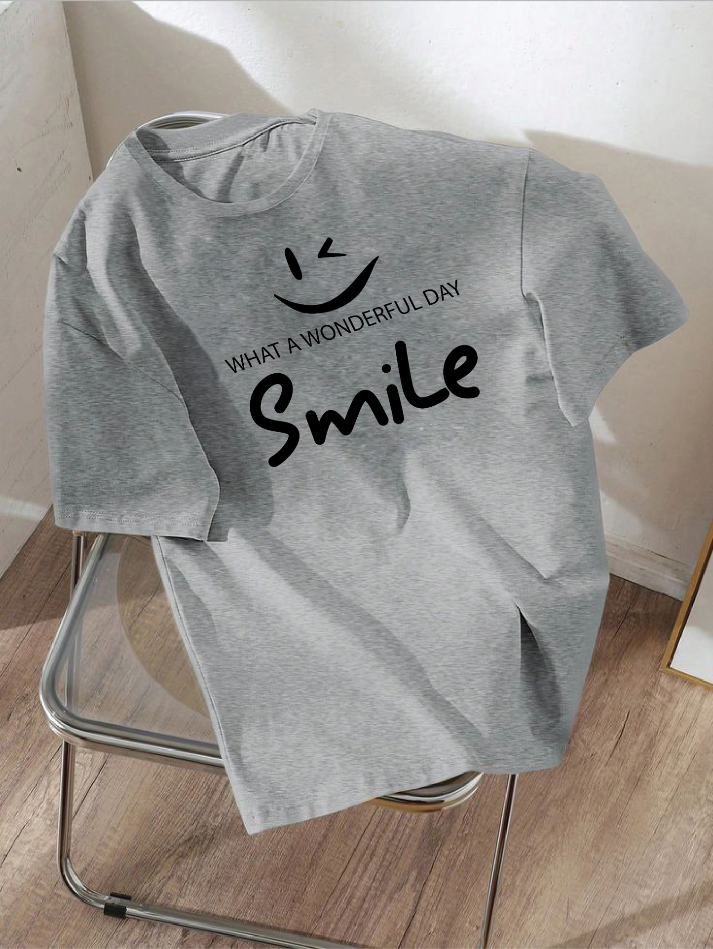 Drop Shoulder T-shirt Print Smile