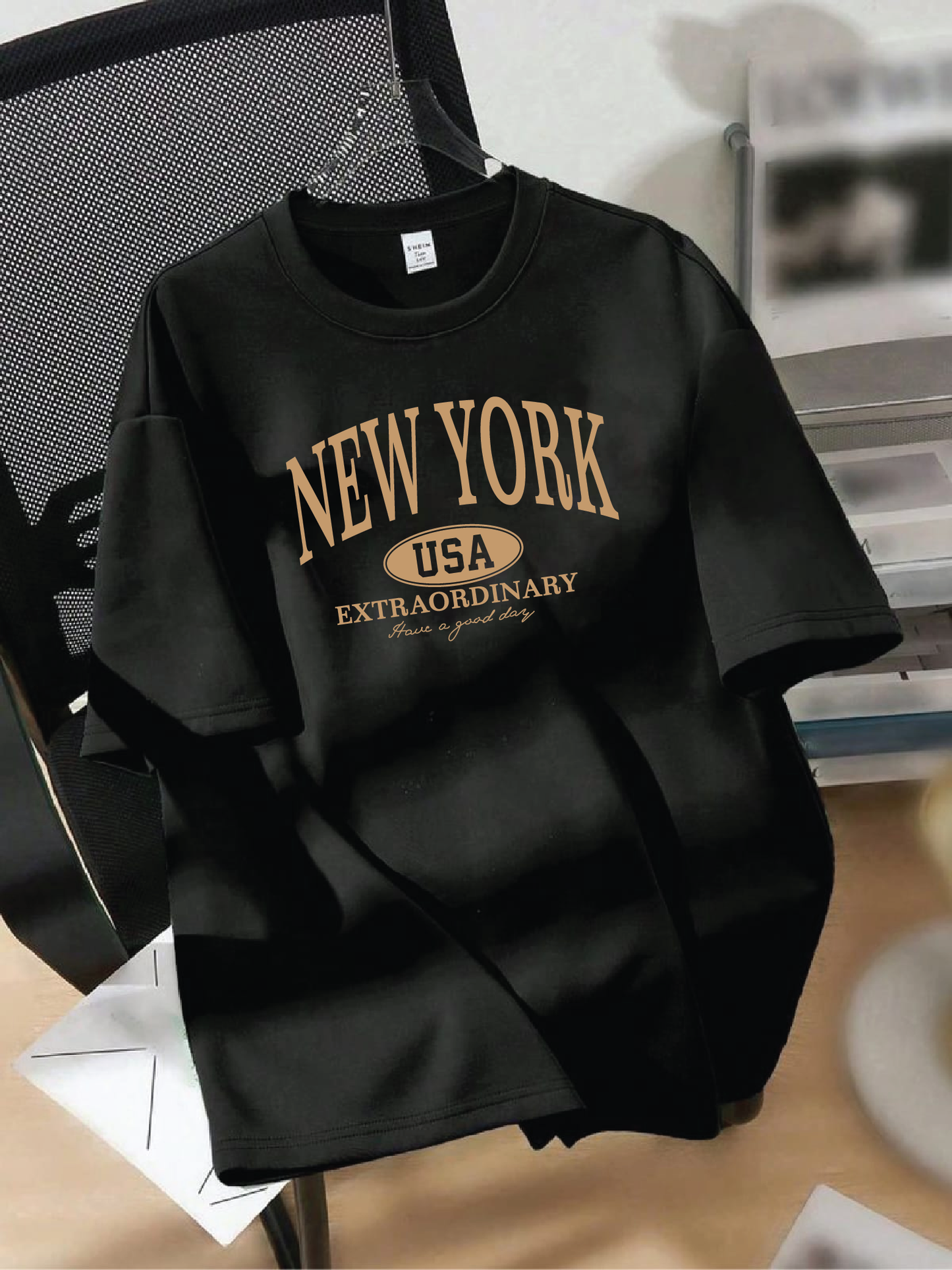 Drop Shoulder T-shirt Print NEW YORK extraordinary