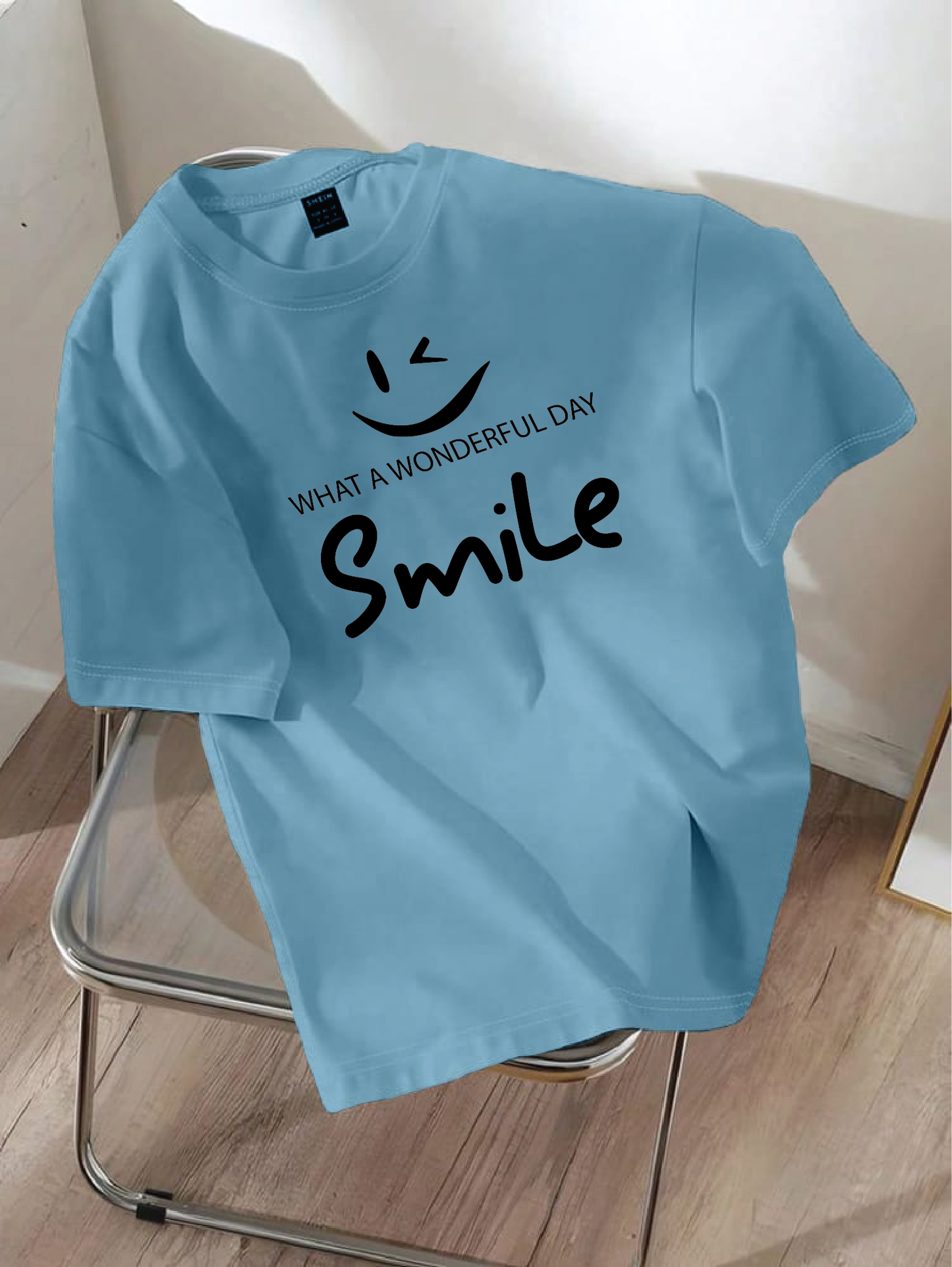 Drop Shoulder T-shirt Print Smile