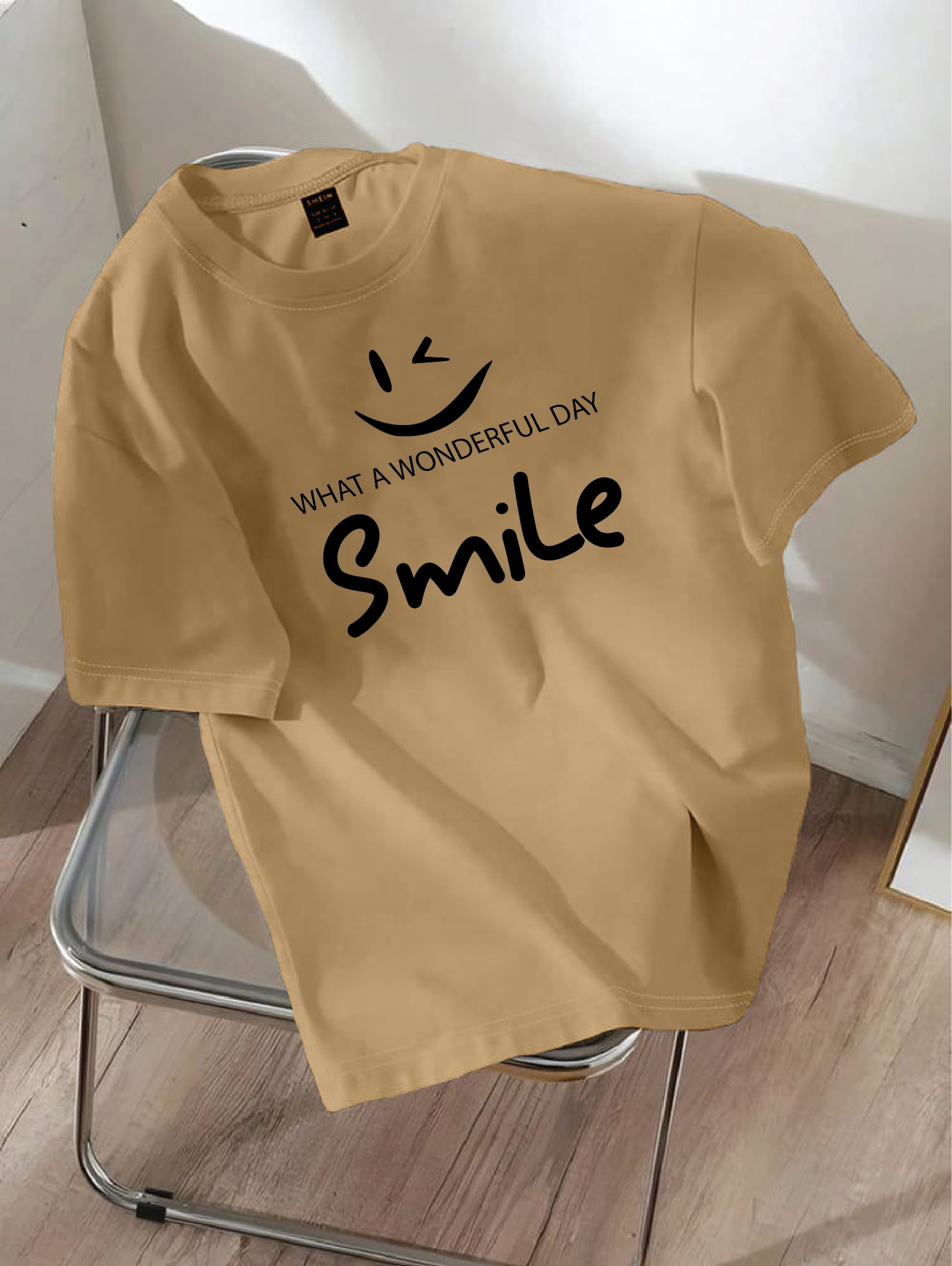 Drop Shoulder T-shirt Print Smile