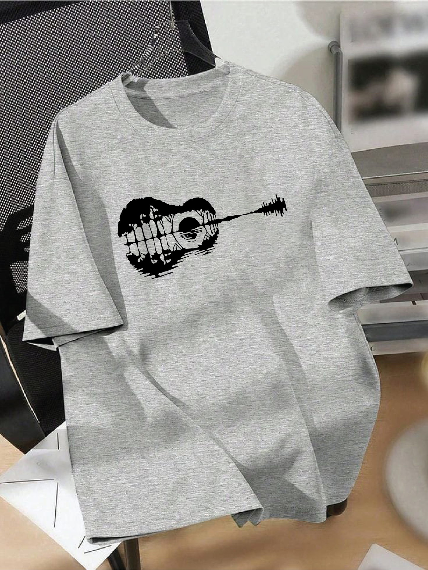 Drop Shoulder T-shirt Print Guitar