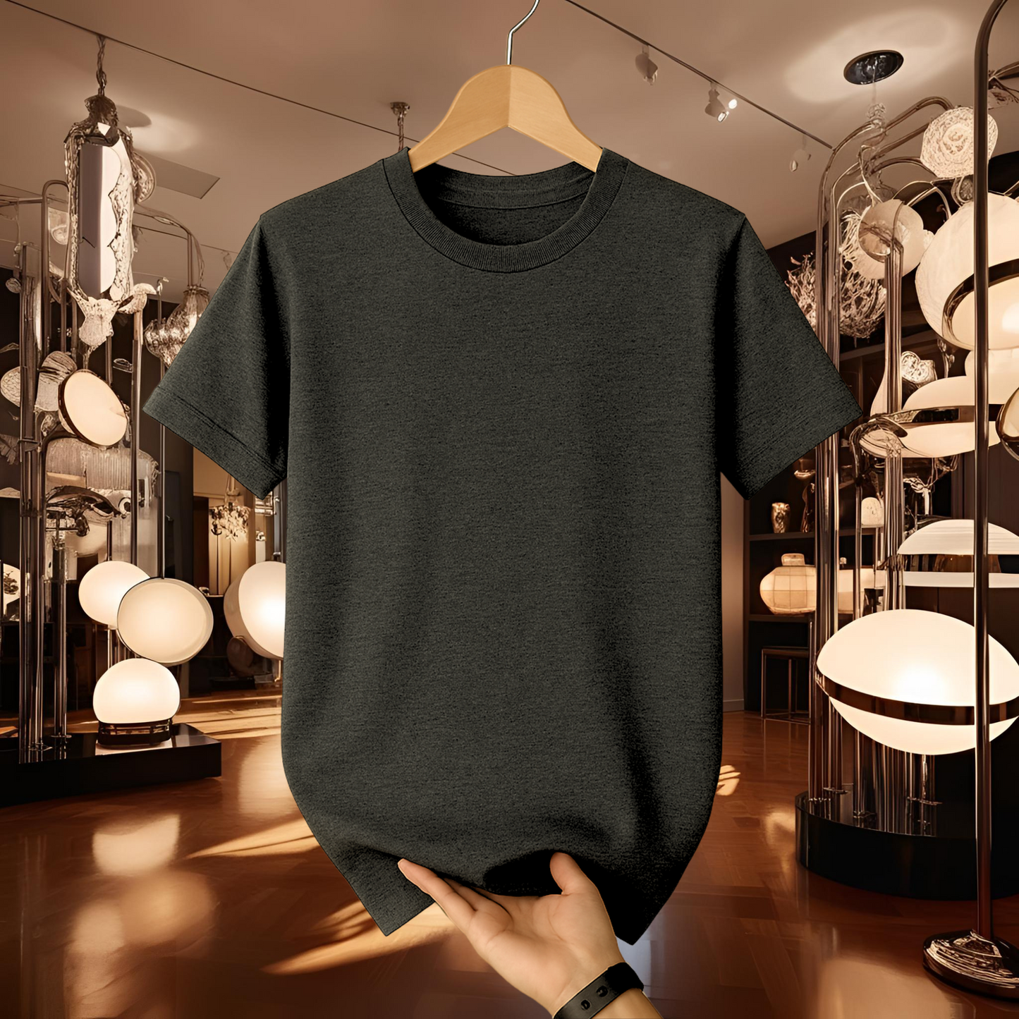 Half Sleeve Solid Premium Cotton T-shirt- Anthra Melange