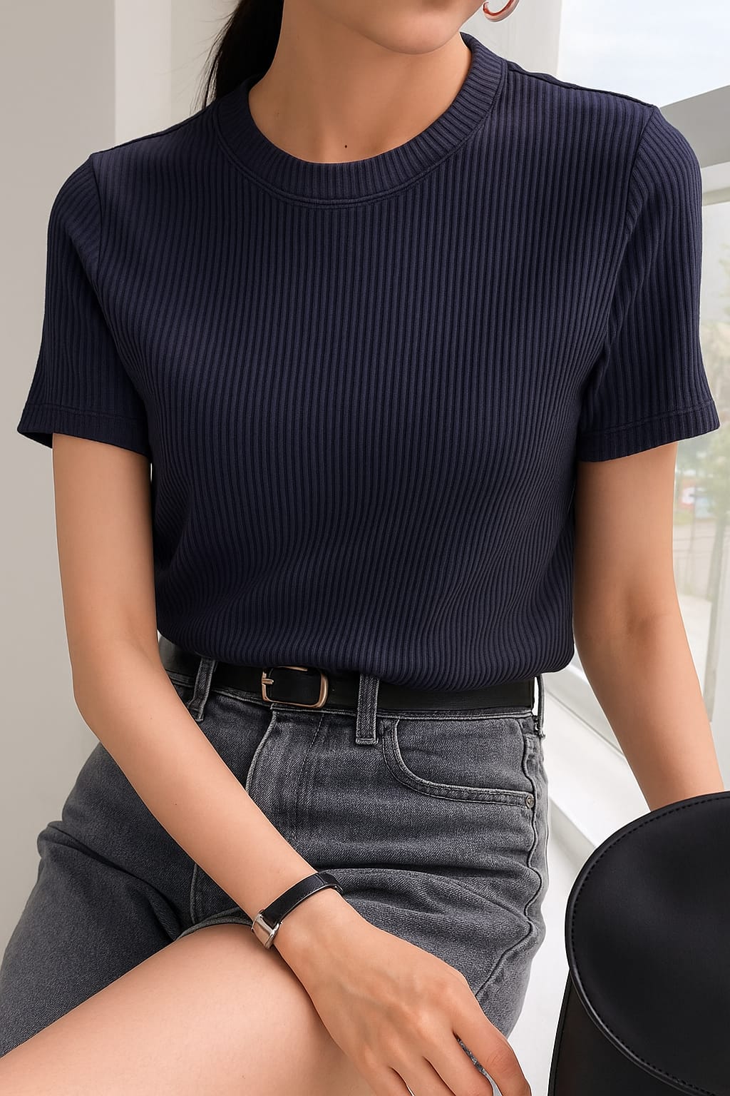 Ladies Rib T-Shirt Neavy Blue