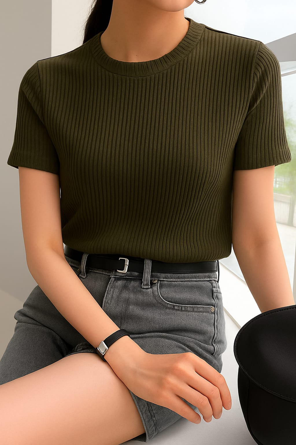 Ladies Rib T-Shirt Olive