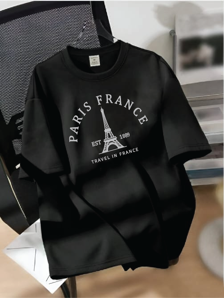 Drop Shoulder T-shirt Print PARIS FRANCE