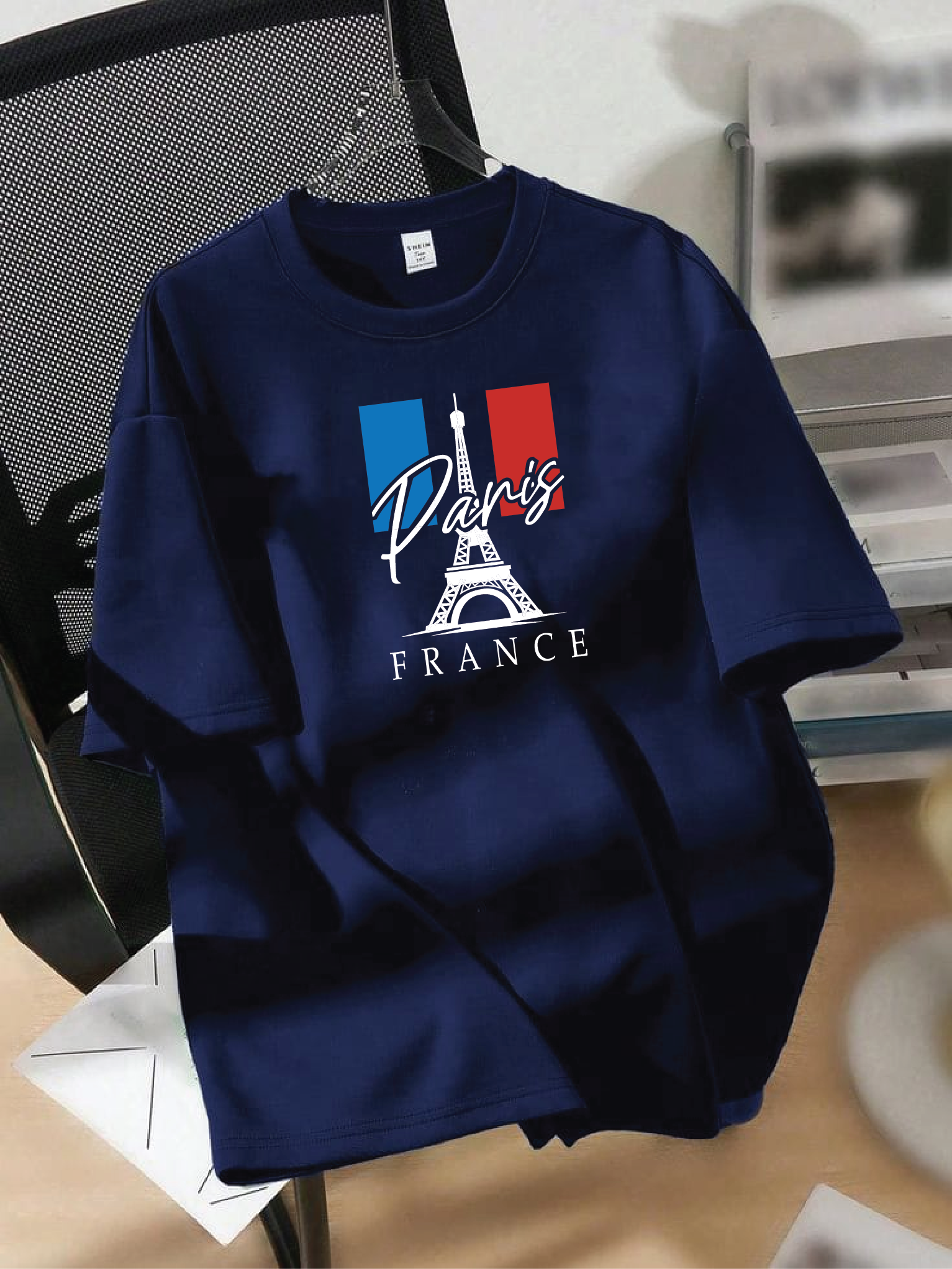 Drop Shoulder T-shirt Print Paris FRANCE