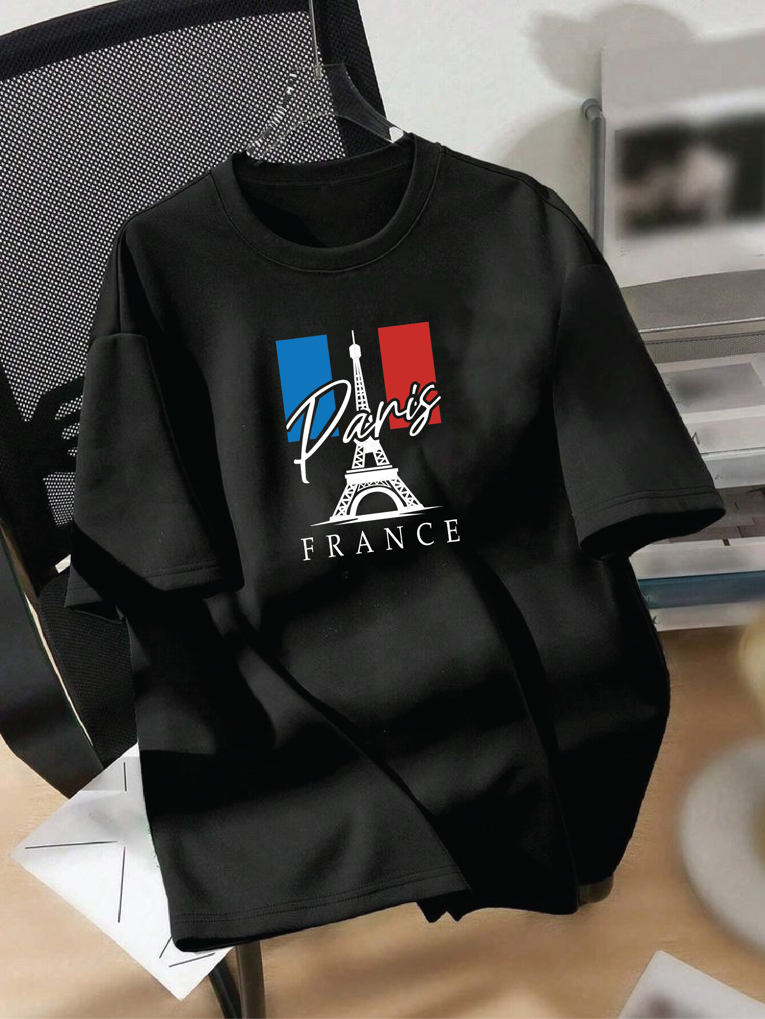 Drop Shoulder T-shirt Print Paris FRANCE