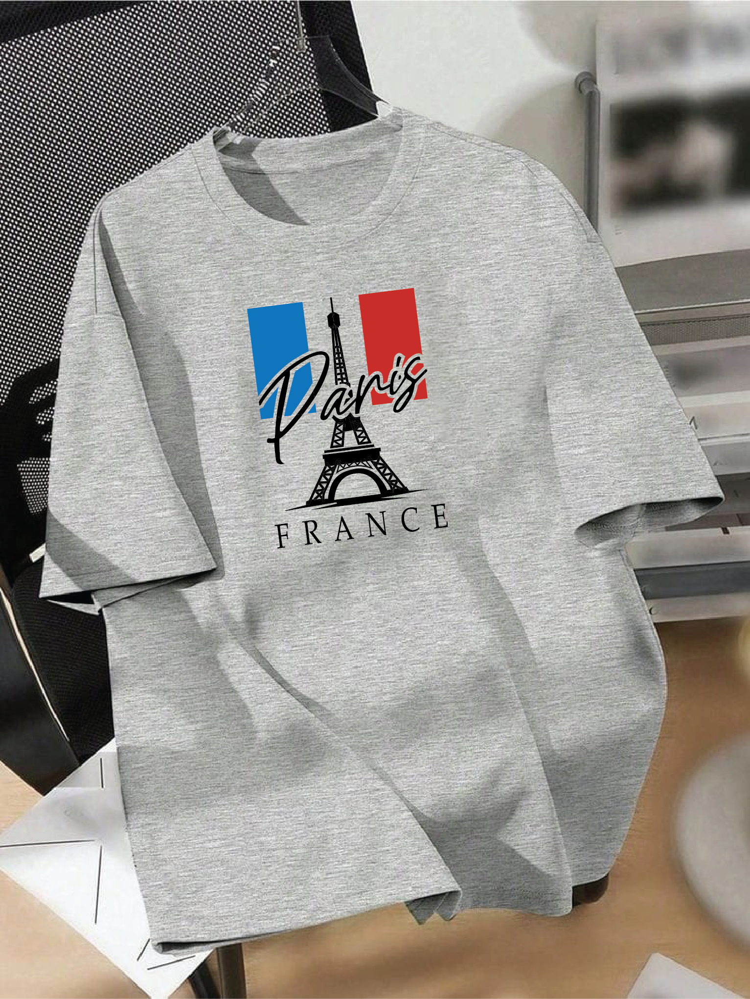 Drop Shoulder T-shirt Print Paris FRANCE