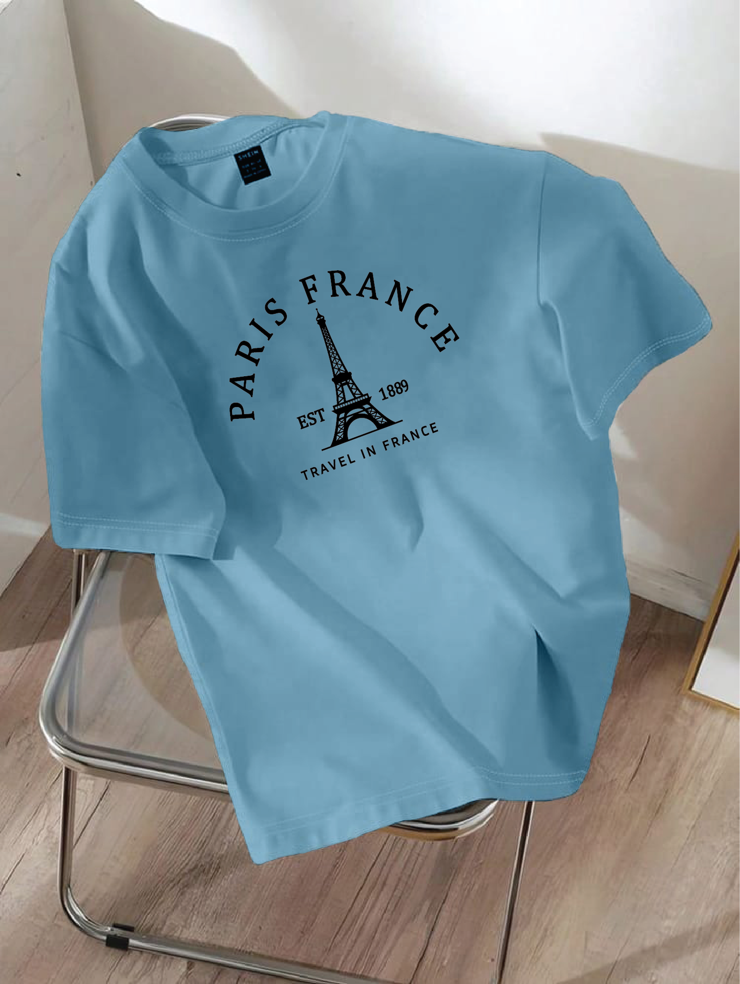 Drop Shoulder T-shirt Print PARIS FRANCE