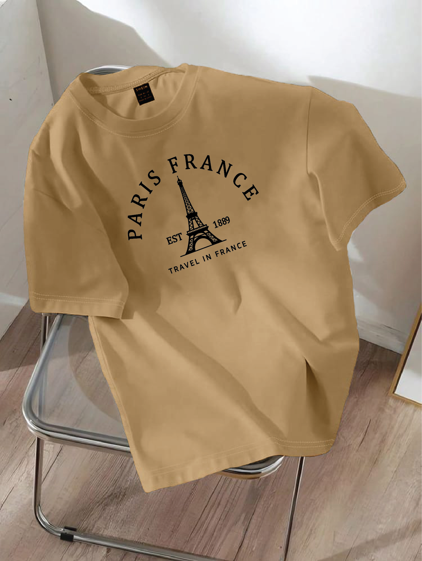 Drop Shoulder T-shirt Print PARIS FRANCE