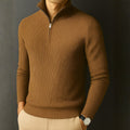 Premium Ribbed Quarter-Zip Full Sleeve Brown