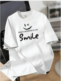 Drop Shoulder T-shirt Print Smile