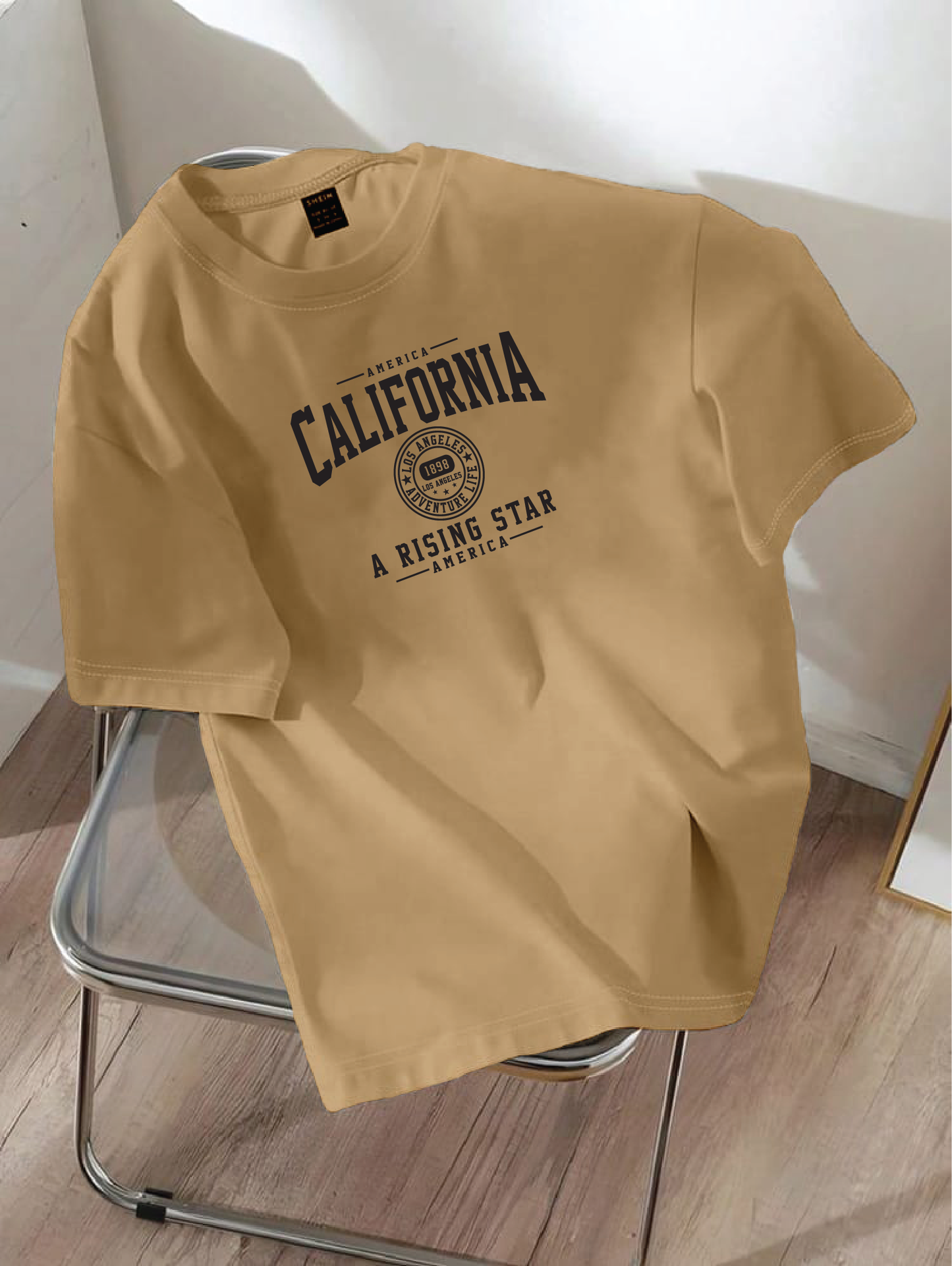 Drop Shoulder T-shirt Print CALIFORNIA a rising star
