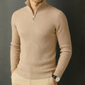 Premium Ribbed Quarter-Zip Full Sleeve Beige