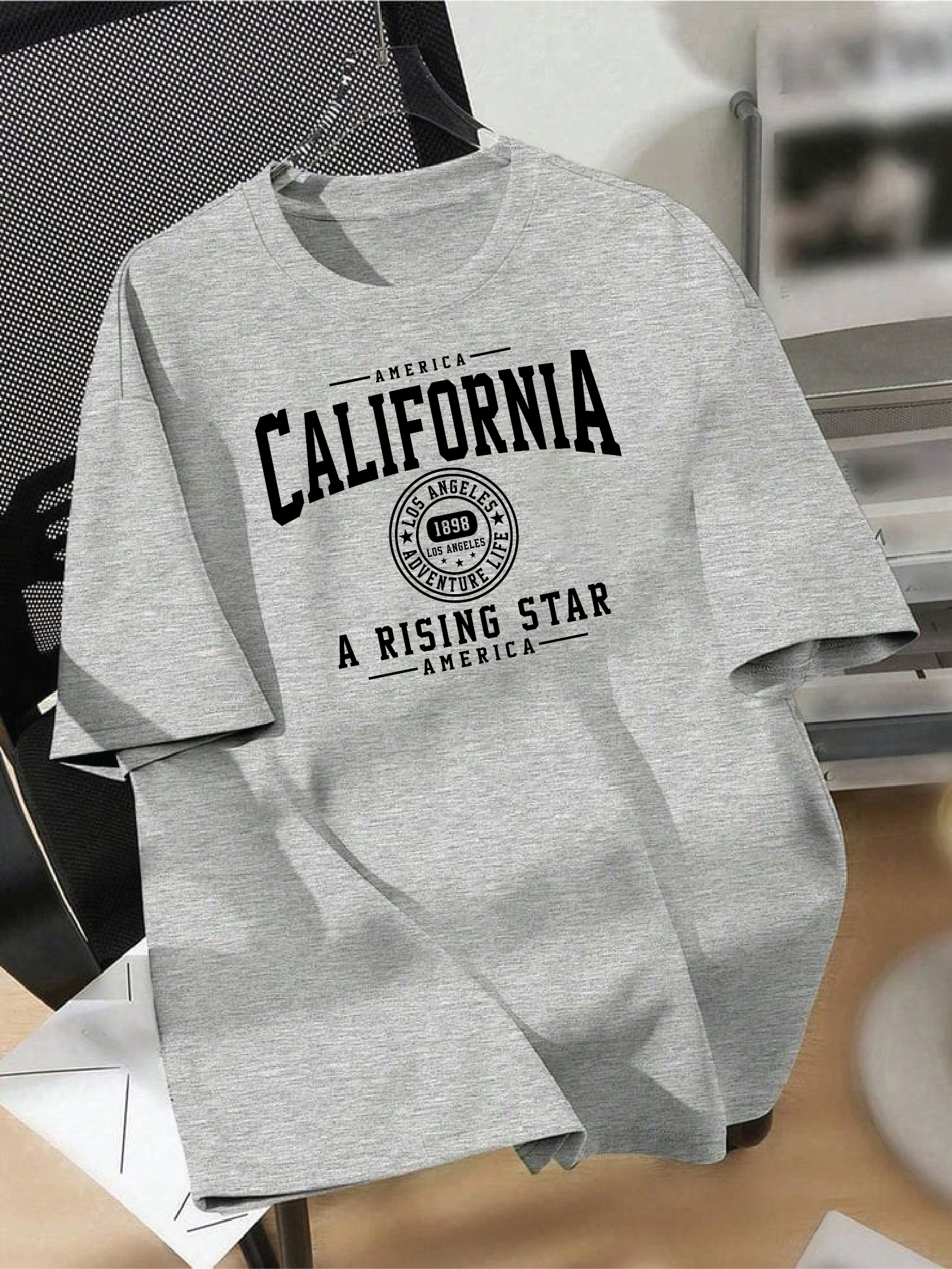 Drop Shoulder T-shirt Print CALIFORNIA a rising star