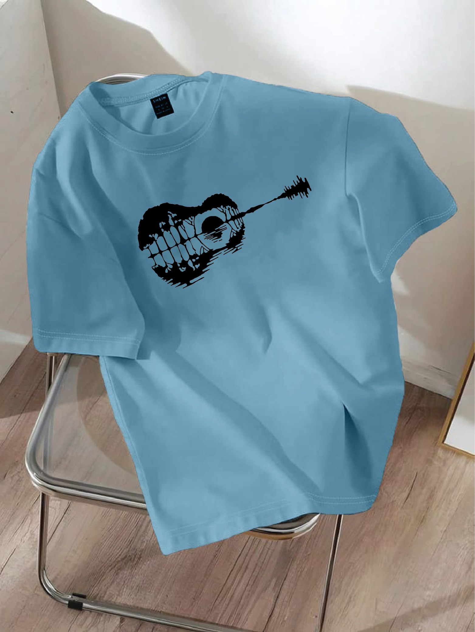 Drop Shoulder T-shirt Print Guitar