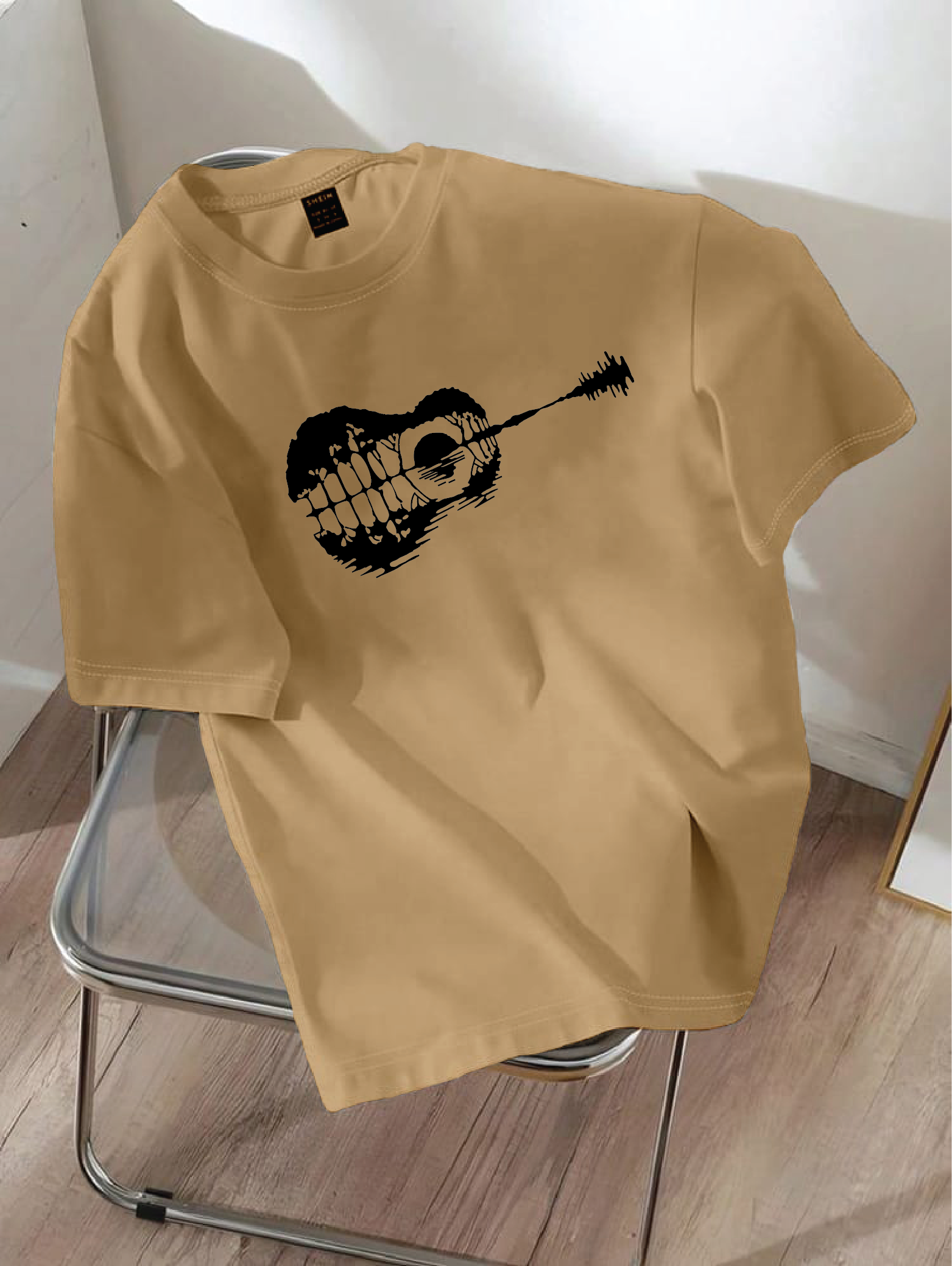 Drop Shoulder T-shirt Print Guitar
