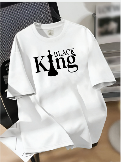 Drop Shoulder T-shirt Print Black King