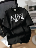 Drop Shoulder T-shirt Print Black King