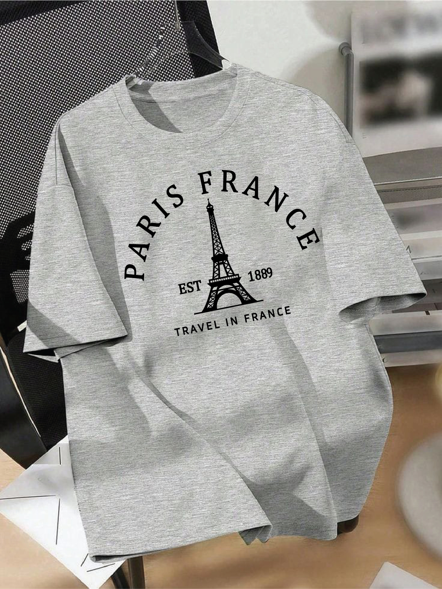 Drop Shoulder T-shirt Print PARIS FRANCE