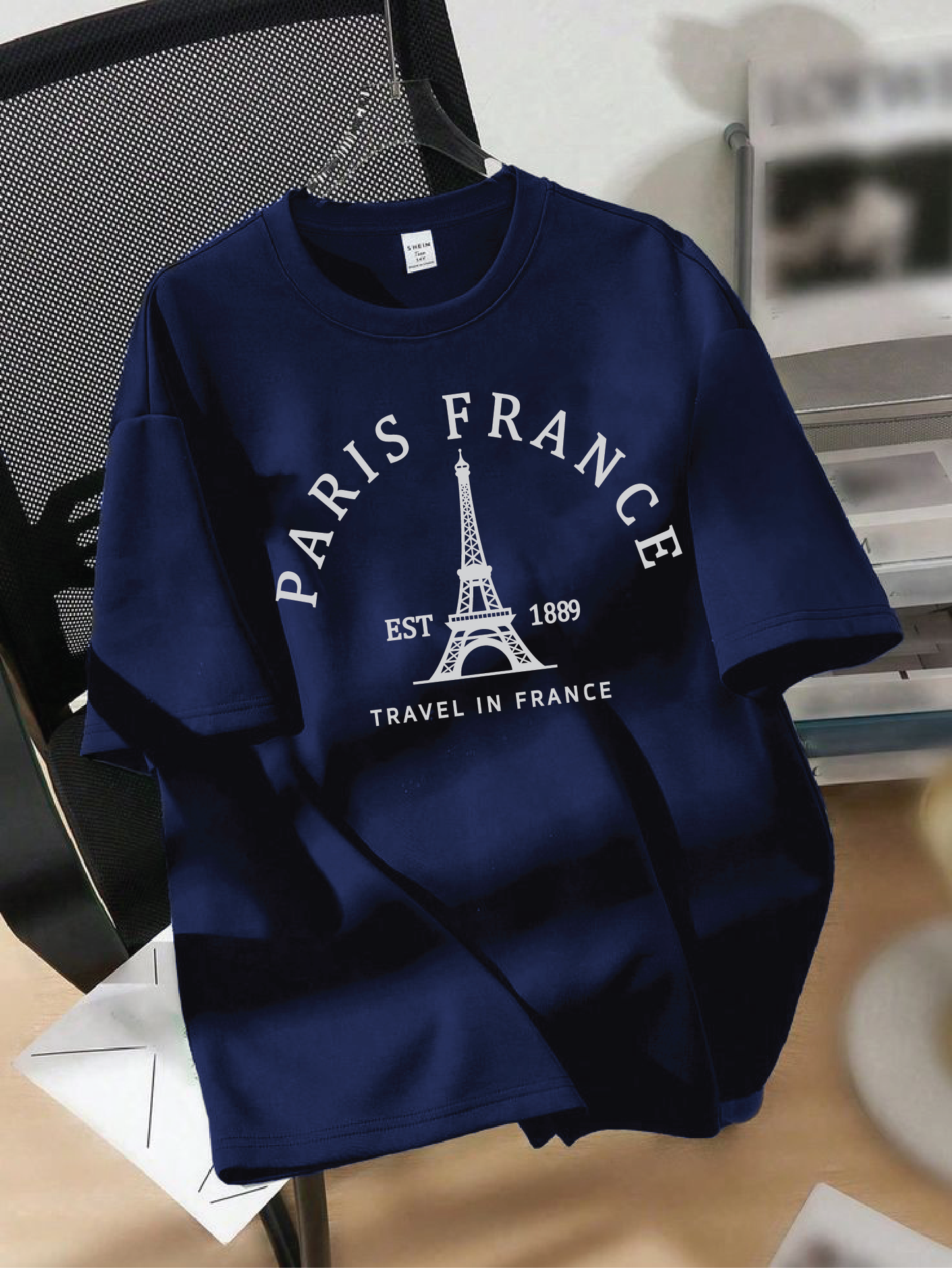 Drop Shoulder T-shirt Print PARIS FRANCE