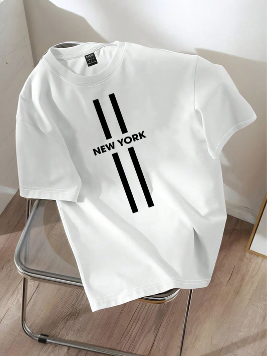 Drop Shoulder T-shirt Print NEW YORK vertical