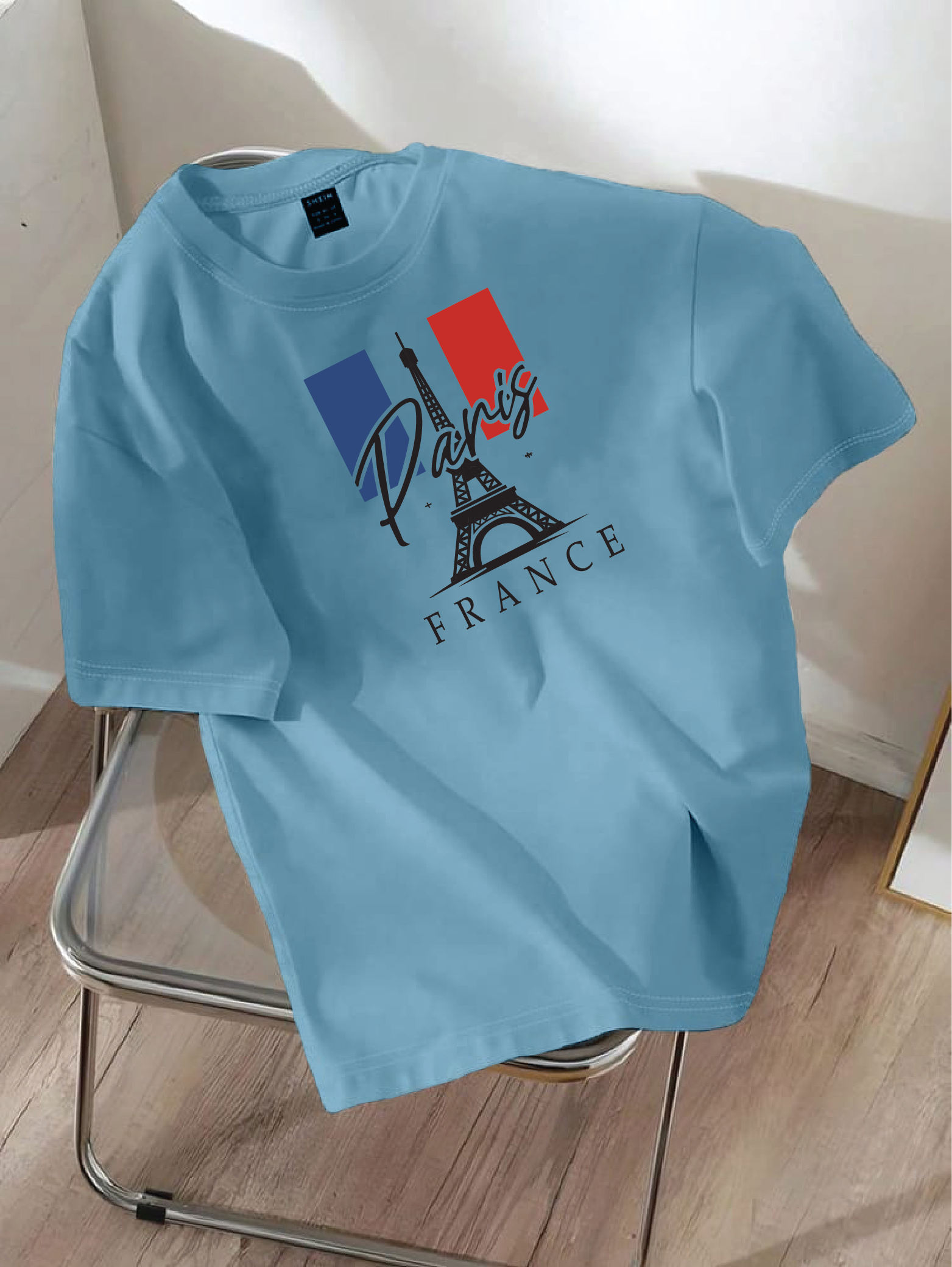 Drop Shoulder T-shirt Print Paris FRANCE