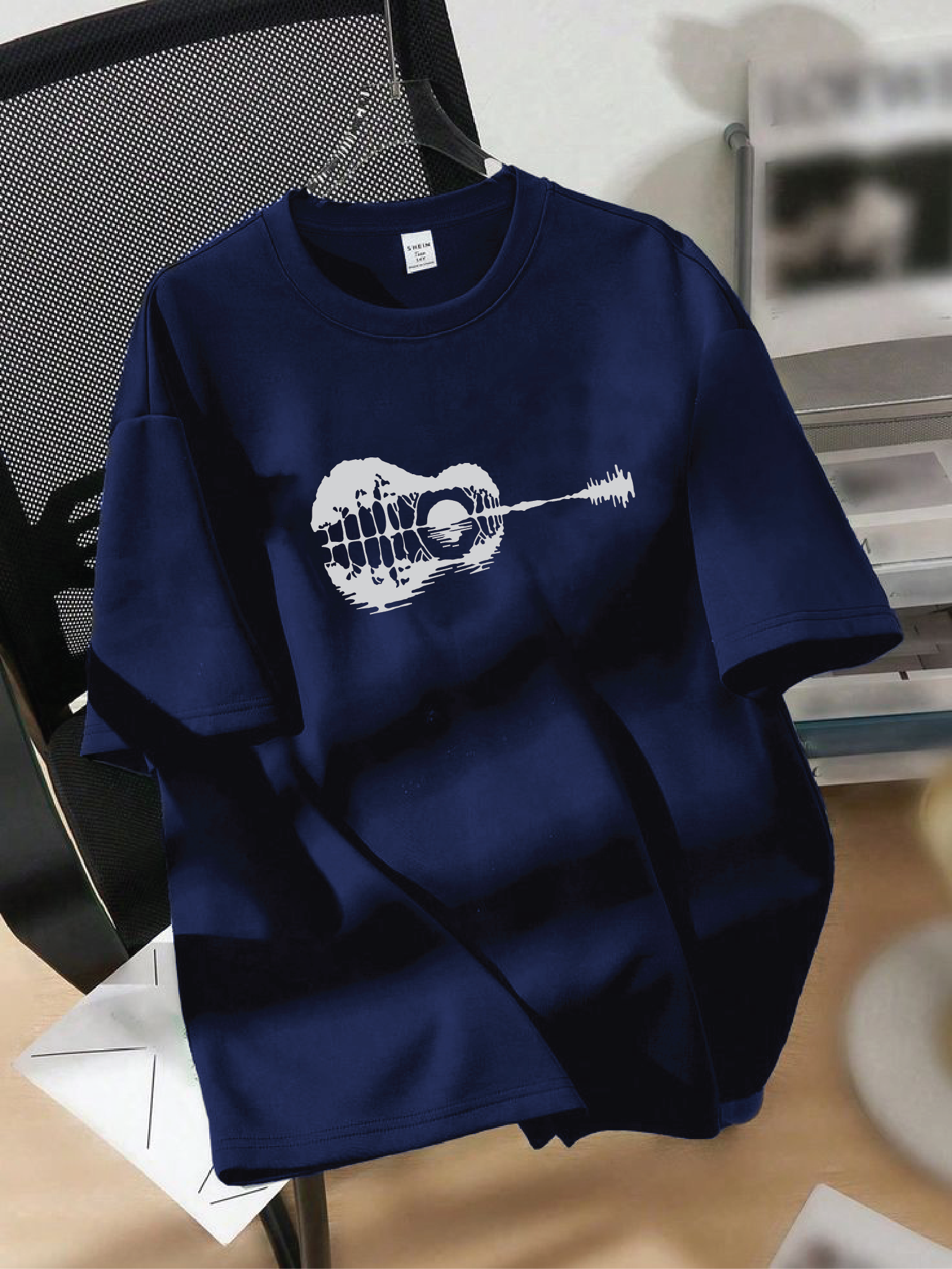 Drop Shoulder T-shirt Print Guitar