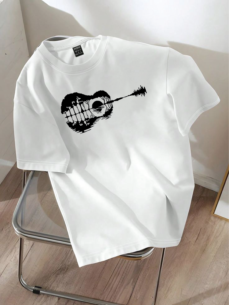 Drop Shoulder T-shirt Print Guitar
