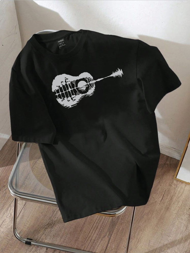 Drop Shoulder T-shirt Print Guitar