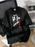 Drop Shoulder T-shirt Print NEVER GIVE UP