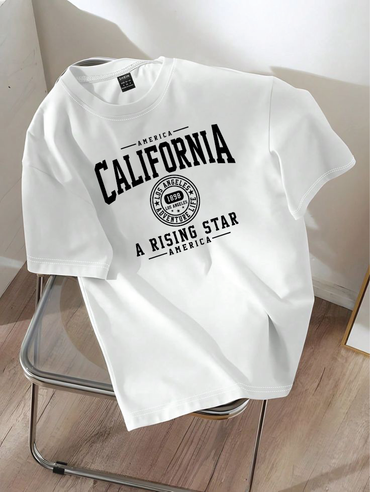 Drop Shoulder T-shirt Print CALIFORNIA a rising star