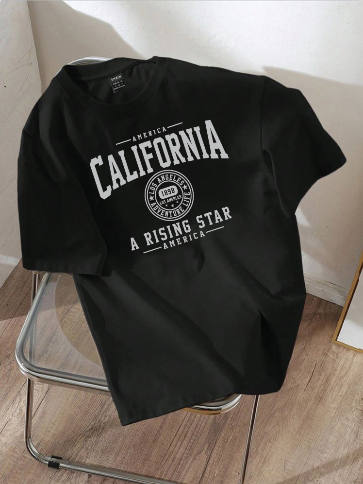 Drop Shoulder T-shirt Print CALIFORNIA a rising star