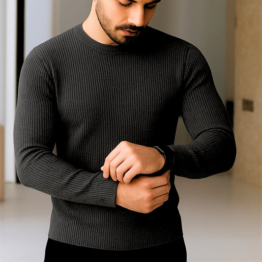 Premium Full Sleeve Rib T-Shirt Anthra Melange