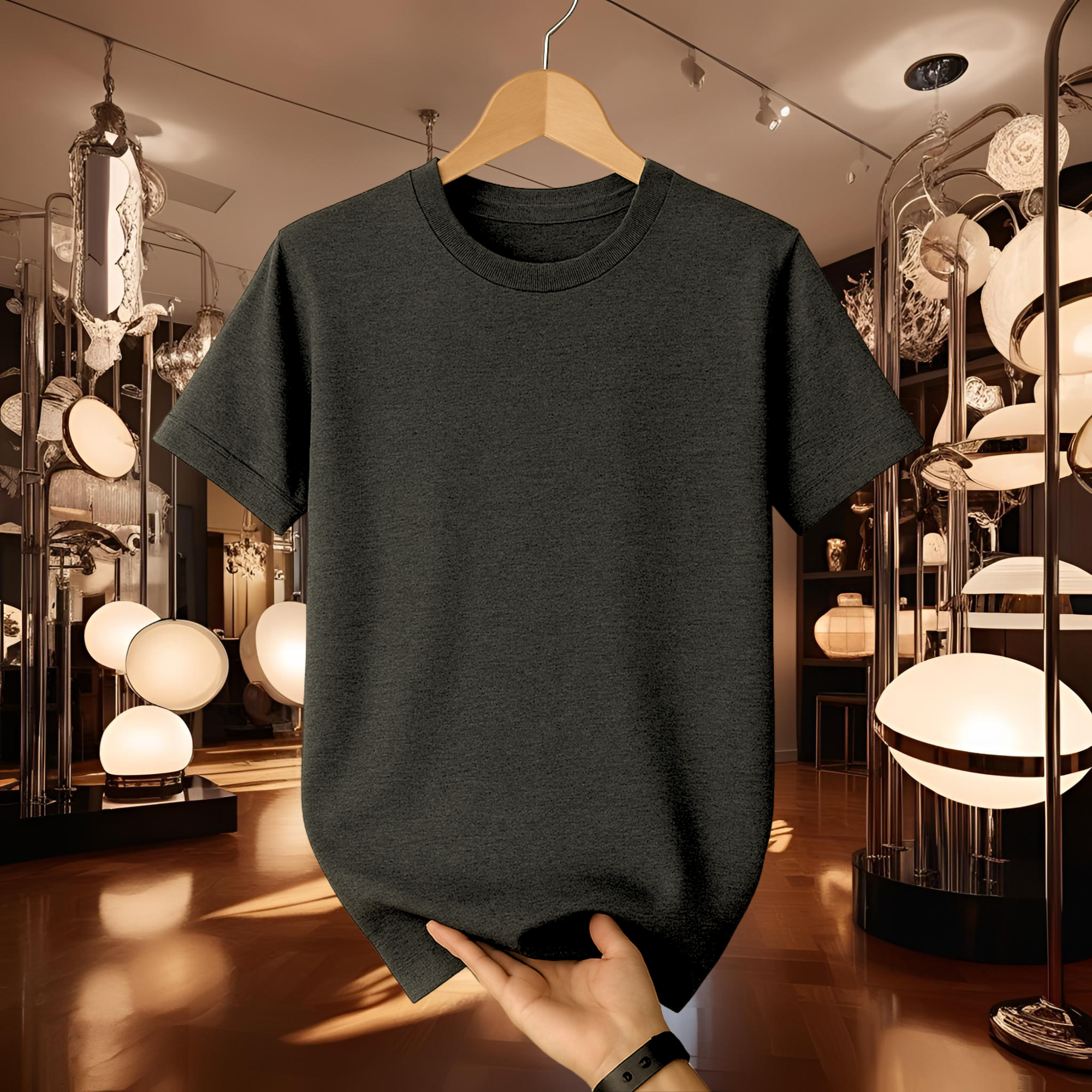 Half Sleeve Solid Premium Cotton T-shirt- Anthra Melange