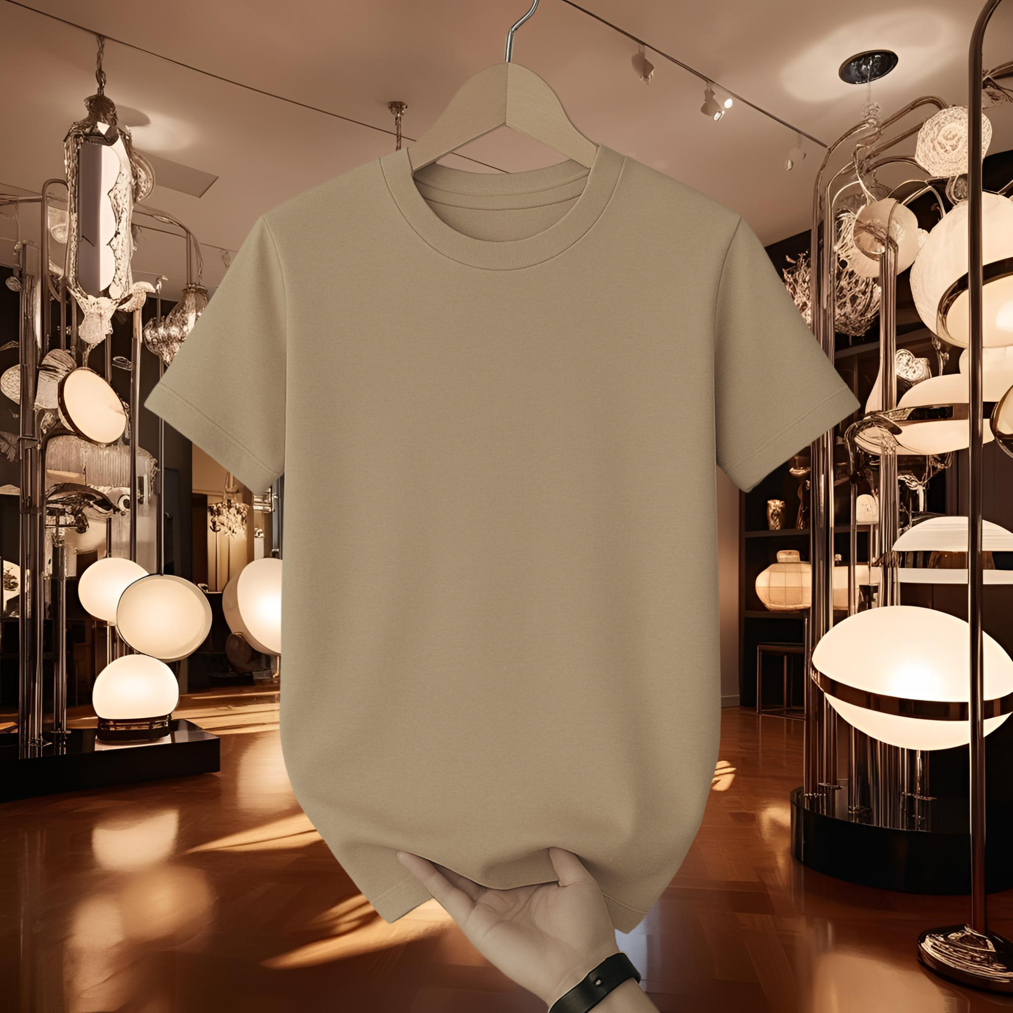 Half Sleeve Solid Premium Cotton T-shirt- Biscuit