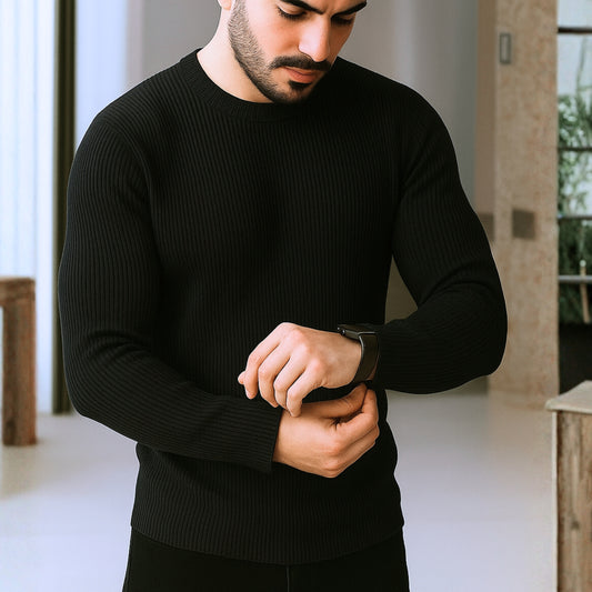 Premium Full Sleeve Rib T-Shirt Black