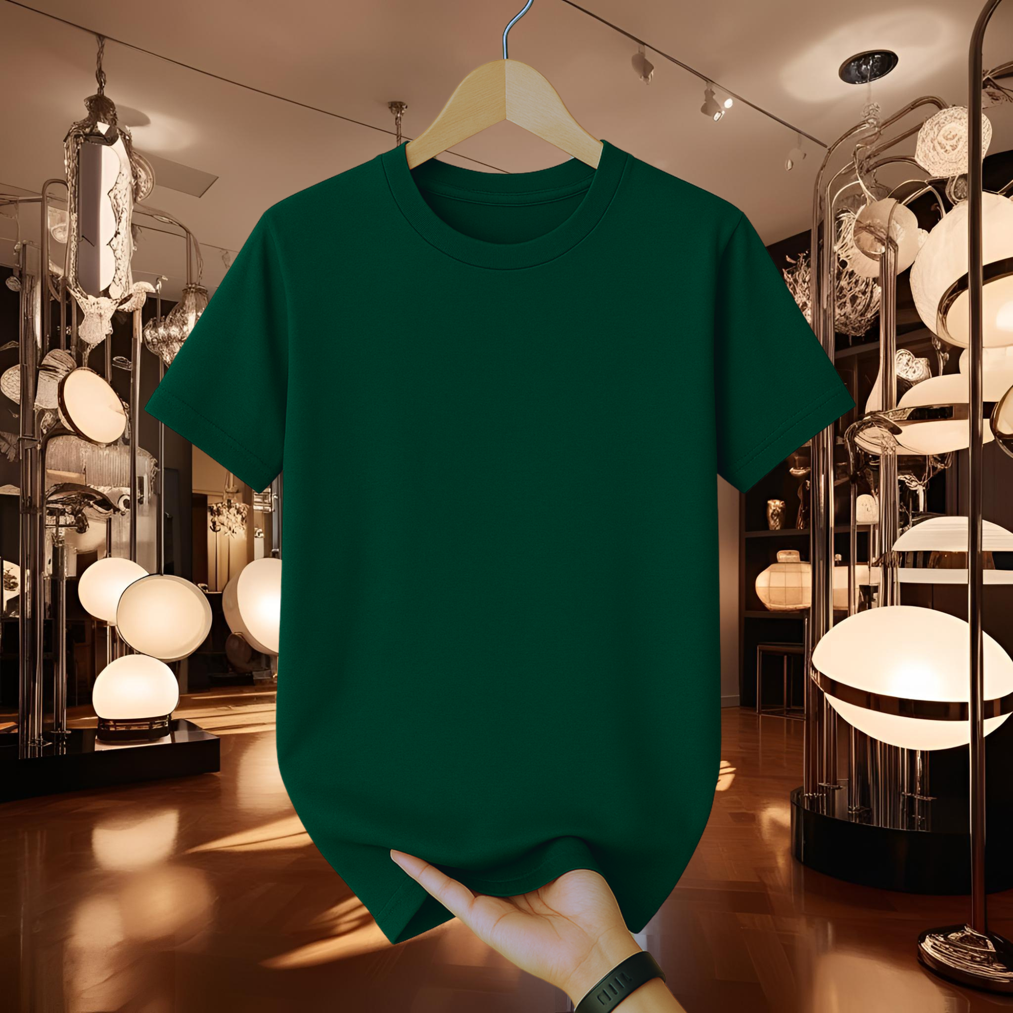 Half Sleeve Solid Premium Cotton T-shirt- Bottle Green
