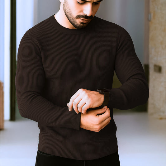 Premium Full Sleeve Rib T-Shirt Deep Coffee