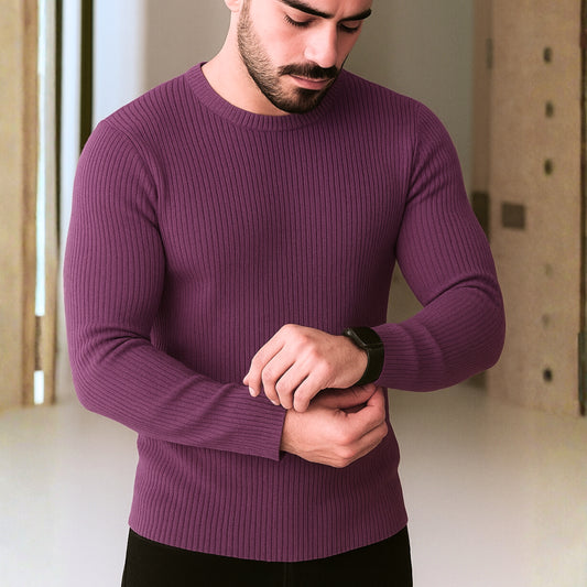 Premium Full Sleeve Rib T-Shirt Deep Magenta