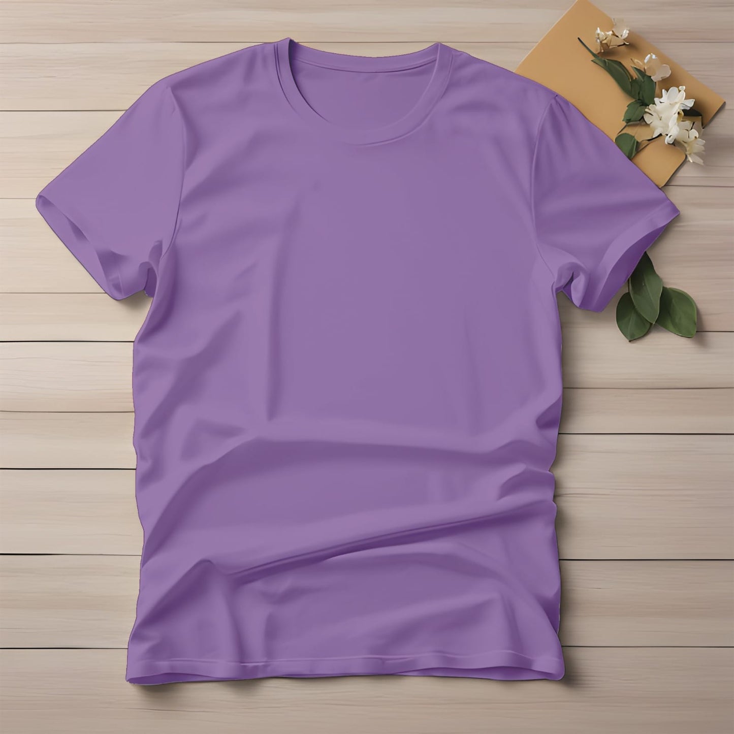 Half Sleeve Solid Cotton T-shirt- Lavender