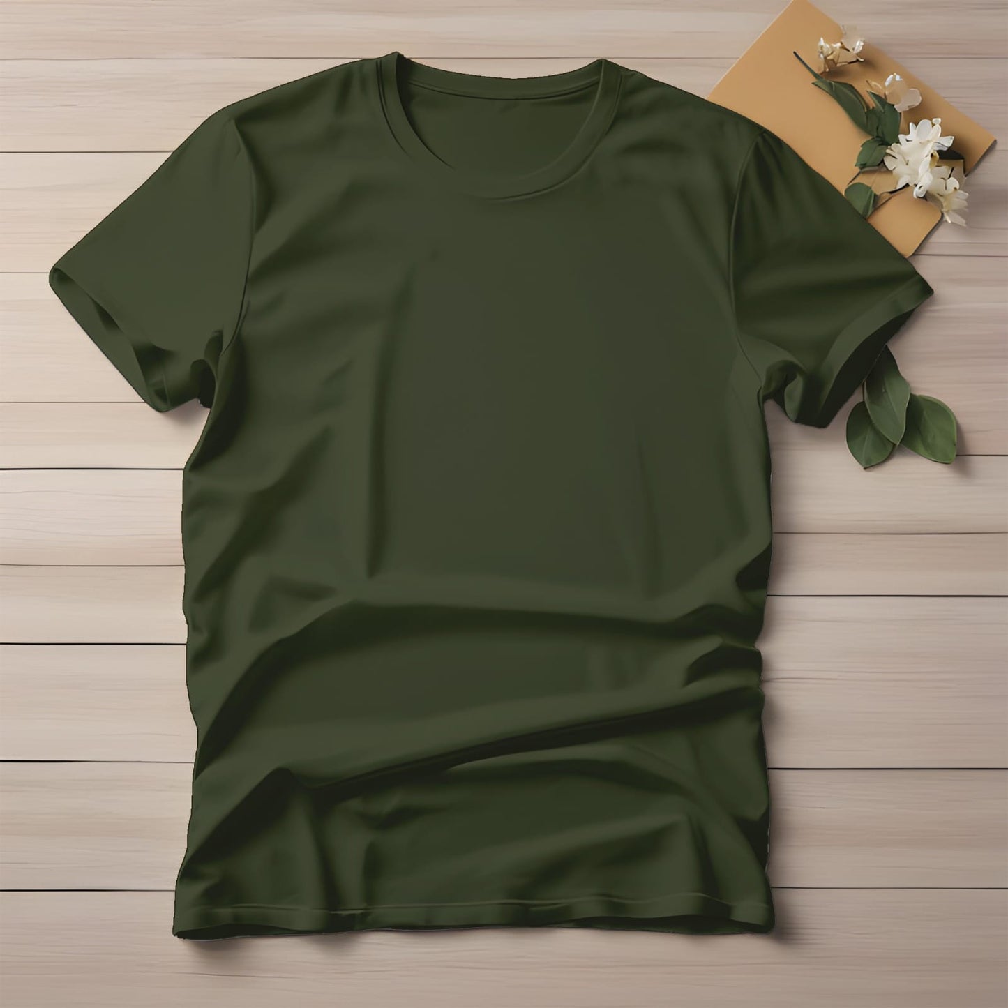 Half Sleeve Solid Cotton T-shirt- Olive