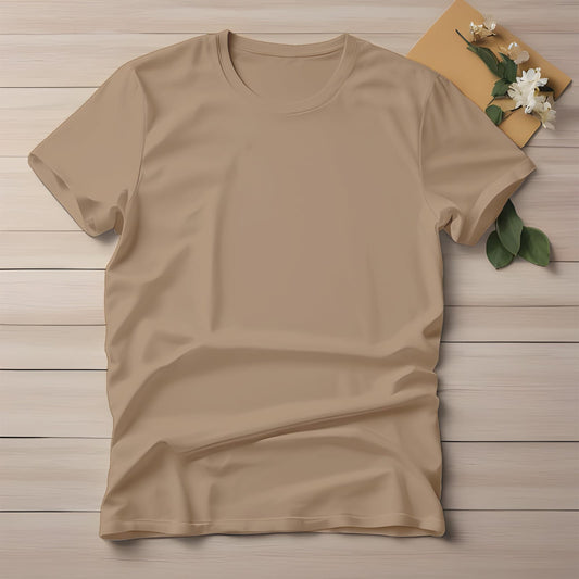 Half Sleeve Solid Cotton T-shirt- Biscuit