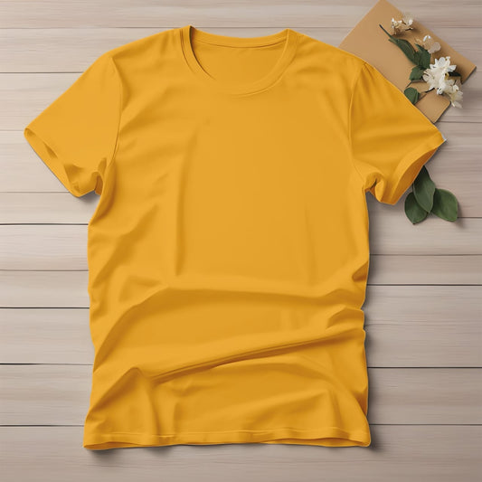 Half Sleeve Solid Cotton T-shirt- Yellow