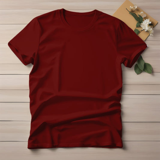 Half Sleeve Solid Cotton T-shirt- Maroon