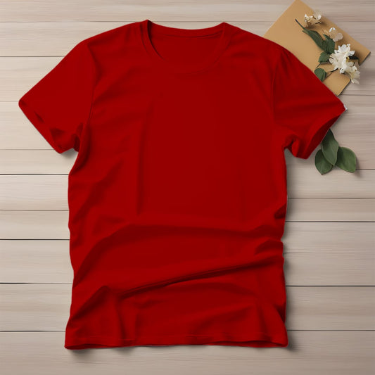 Half Sleeve Solid Cotton T-shirt- Red