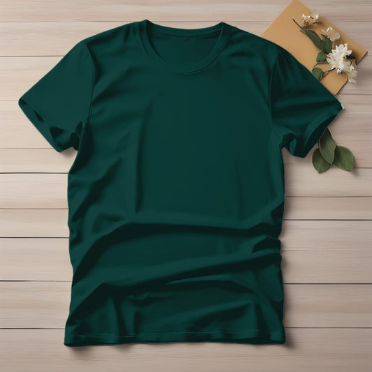 Half Sleeve Solid Cotton T-shirt- Bottle Green